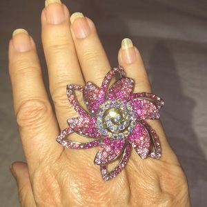 Bling Bling💎💖Cocktail Ring! Pink Rhinestones!💗Adjustable! Silver base!